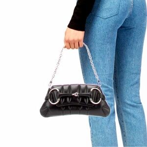 GUCCI Black Small Gucci Horsebit Chain Leather Shoulder Bag